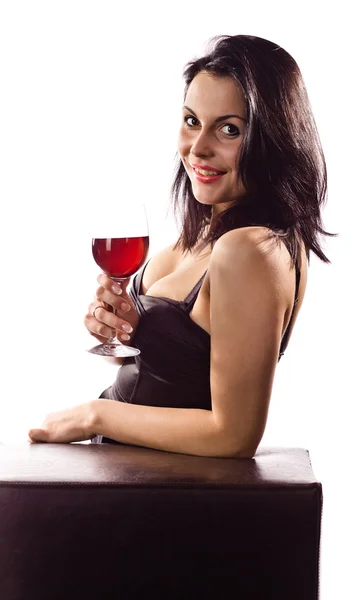 L vrouw met rode wijn — Stockfoto
