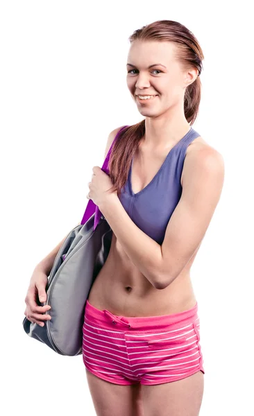 Girl with sport bag — Stock Photo, Image