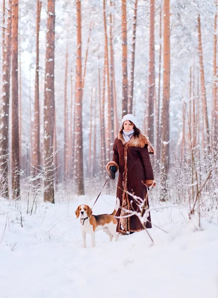 Woman walk with dog — Stock Photo, Image