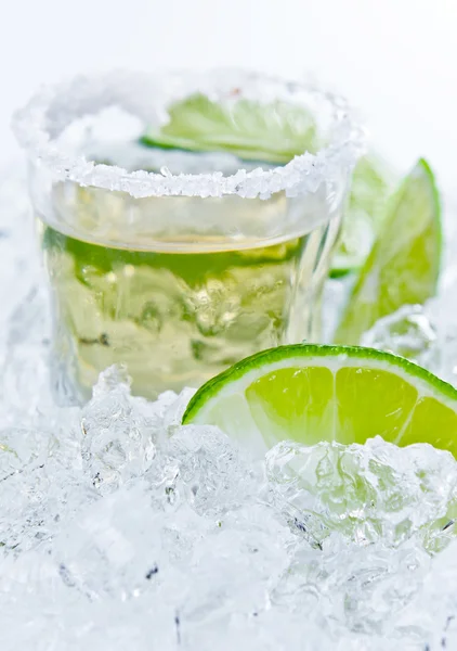 Guld tequila med salt och lime — Stockfoto