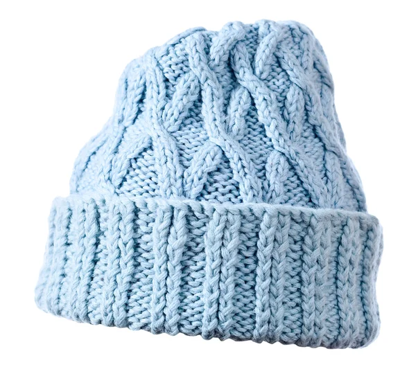 Blue knitted hat on white background — Stock Photo, Image