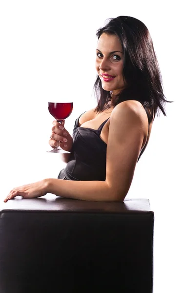 Frau mit Rotwein — Stockfoto