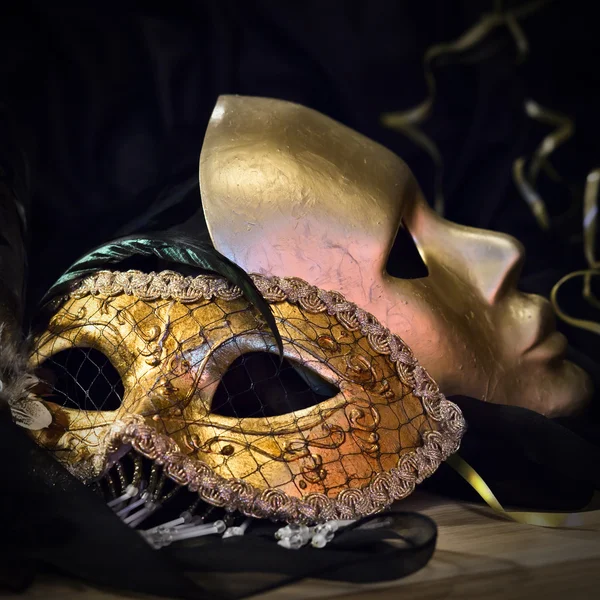 Old gold Venetian masks — Stock Photo, Image