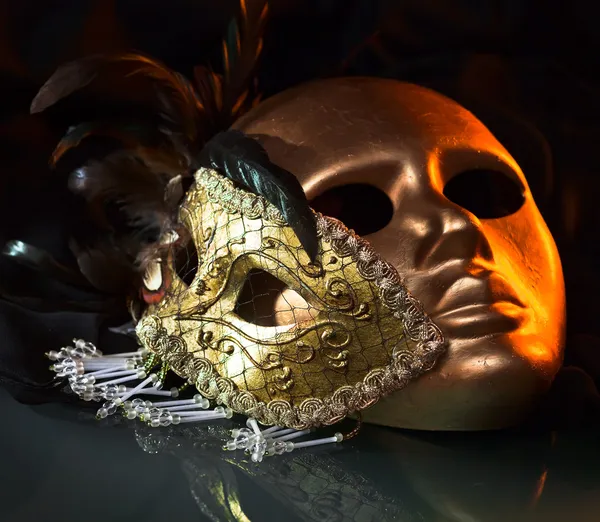 Old gold Venetian masks — Stock Photo, Image