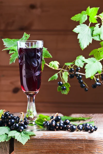 Black currant liquor and ripe berries — Stock Photo, Image