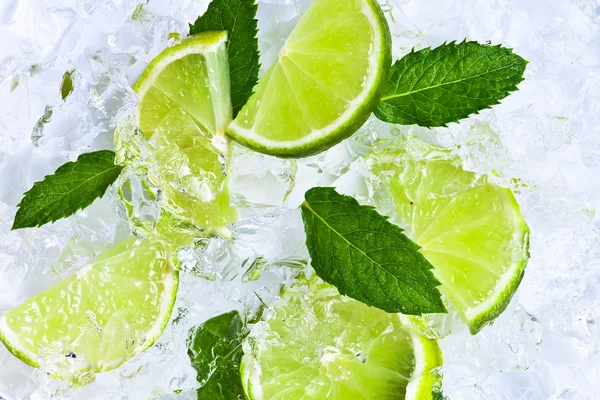 Lime slices and peppermint — Stock Photo, Image