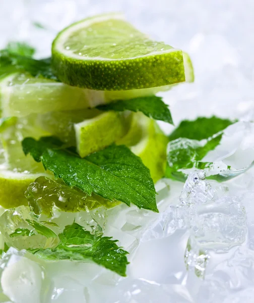 Lime slices and peppermint — Stock Photo, Image