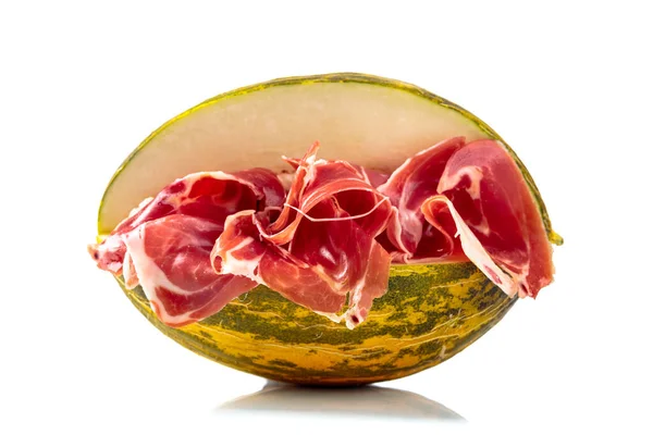 Prosciutto Melon Isolated White Reflective Background — Stock Photo, Image