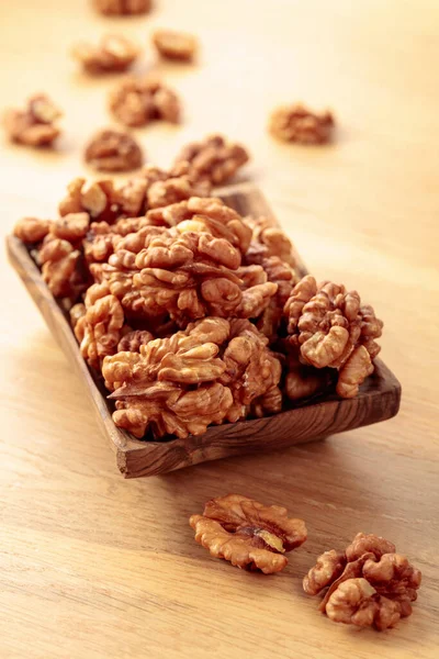 Walnuts Old Wooden Dish Selective Focus — Stock Photo, Image