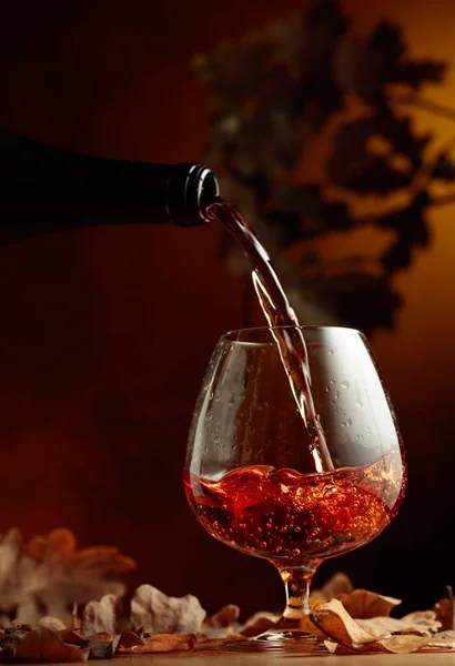 Cognac Poured Glass Bottle — Stock Photo, Image