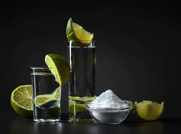 Tequila Salt Lime Dark Background — Stock Photo, Image