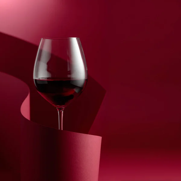 Glass Red Wine Red Background Copy Space — Stock Photo, Image