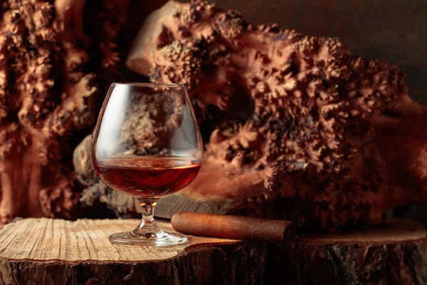 Snifter Brandy Cigar Old Dried Stump Copy Space — 스톡 사진