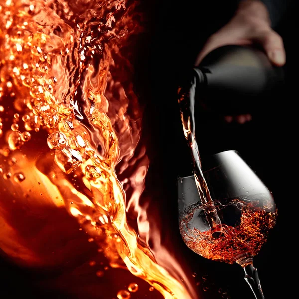 Pouring Brandy Bottle Glass Copy Space — Photo