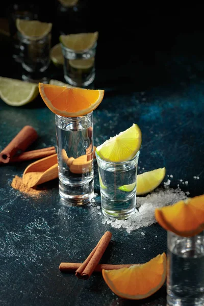 Various Ways Using Tequila Tequila Lime Salt Tequila Orange Cinnamon — Foto Stock