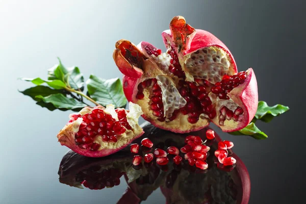 Juicy Fresh Pomegranate Black Background — стоковое фото