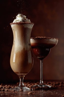 Çikolata parçacıklı kremalı kahve ve çikolata içecekler.. 