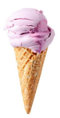 Beyaz arka planda izole edilmiş waffle külahında dondurma..