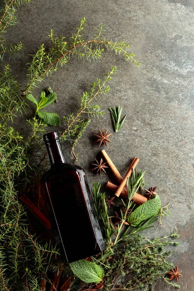 Vintage Bottle Balsam Herbal Tincture Top View — Stock Photo, Image