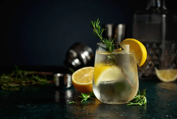 Cocktail Gin Tonic Med Citron Och Rosmarin Uppfriskande Dryck Med — Stockfoto