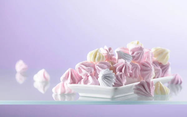 Homemade Colorful Meringue Glass Table Copy Space — Stock Photo, Image