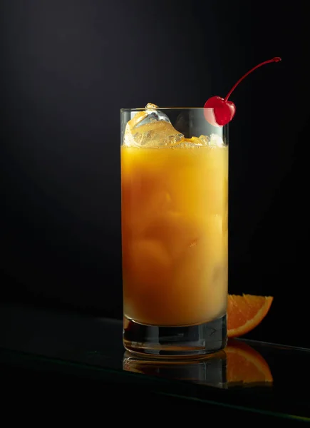 Orange Juice Tall Glass Ice Copy Space — стоковое фото