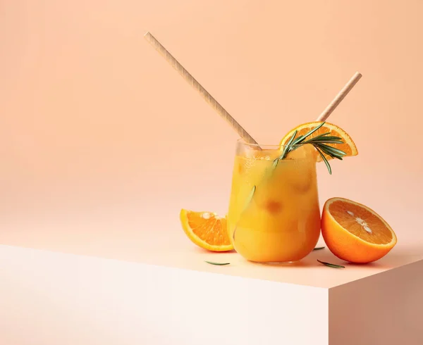 Summer Cocktail Orange Rosemary Ice Frozen Glass Copy Space — стоковое фото