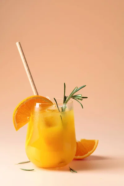 Summer Cocktail Orange Rosemary Ice Frozen Glass Copy Space — Stockfoto