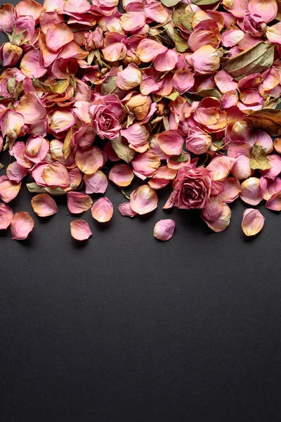 Composição Flores Moldura Feita Flores Secas Rosas Pétalas Folhas Vista — Fotografia de Stock