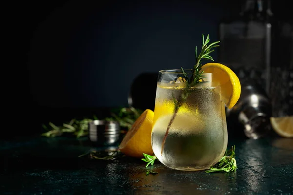 Cocktail Gin Tonic Met Ijs Citroen Rozemarijn Verfrissende Drank Met — Stockfoto