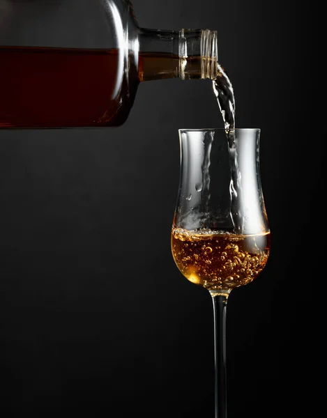 Strong Alcohol Drink Poured Bottle Glass Copy Space — Stockfoto
