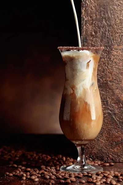 Iced Coffee Cream Brown Background Copy Space — Stock Photo, Image