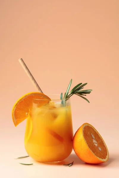 Summer Cocktail Orange Rosemary Ice Frozen Glass Copy Space — Foto de Stock