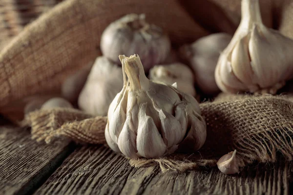 Garlic Bulbs Old Wooden Table — Stok fotoğraf