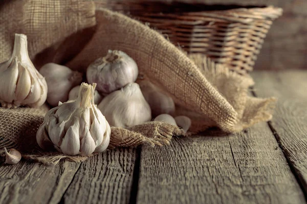 Garlic Bulbs Old Wooden Table — Stock Fotó