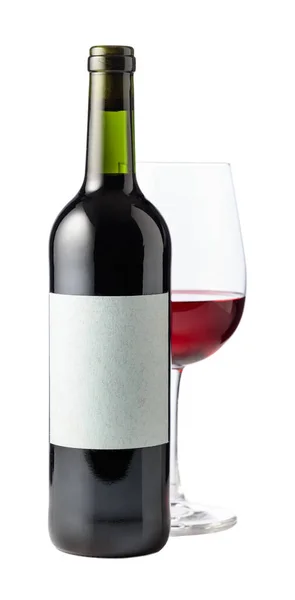 Bottle Glass Red Wine Isolated White Background Bottle Empty Label — Stockfoto