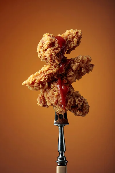 Läcker Krispig Stekt Kyckling Med Tomatsås Stekt Kyckling Med Ketchup — Stockfoto