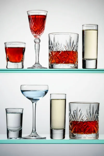 Various Alcoholic Drinks Bar Glass Shelves — Zdjęcie stockowe