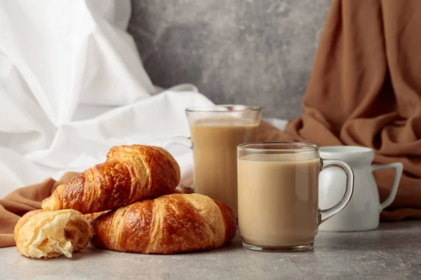 Freshly Baked Croissants Coffee Cream — Stockfoto