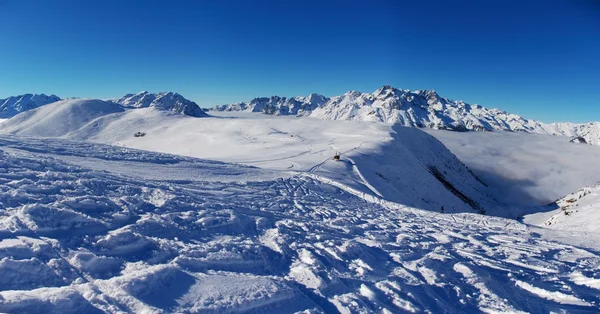 Panoramic view on winter mountains, Royalty Free Stock Images