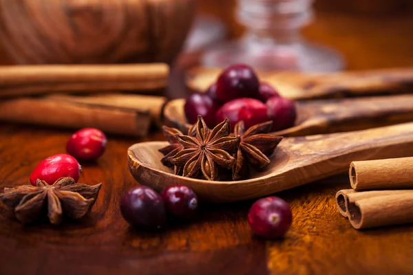 Ingredients for cranberry hot mulled wine — Stock Photo, Image