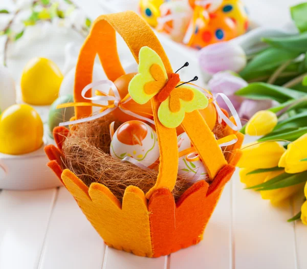 Easter still life with fresh tulips — Stock Photo, Image