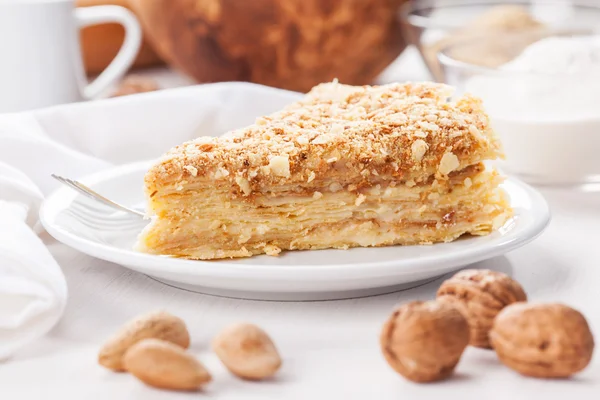 Pancake pie with nuts — Stock Photo, Image