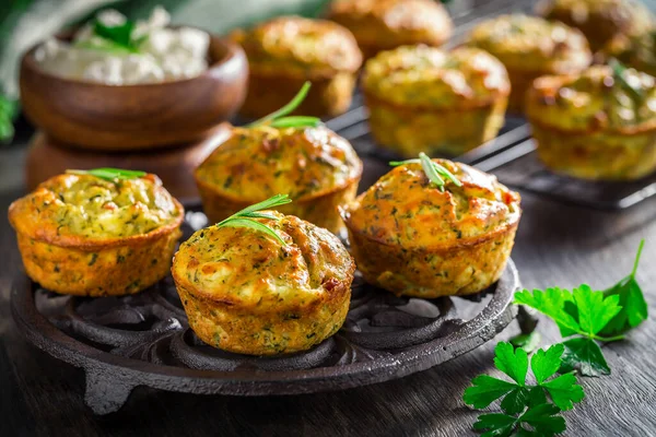 Homemade Zucchini Muffins Feta Cheese Savory Courgette Ingredients — Stock Photo, Image