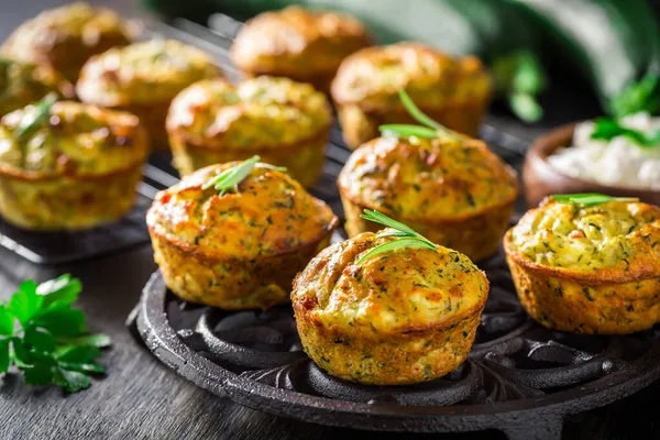 Homemade Zucchini Muffins Feta Cheese Savory Courgette Ingredients — Stock Photo, Image