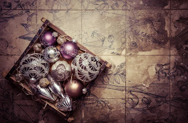 Vintage Adornos Navidad Con Espacio Copia —  Fotos de Stock