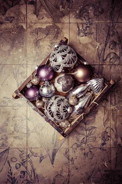 Ornamentos Natal Vintage Com Espaço Cópia — Fotografia de Stock