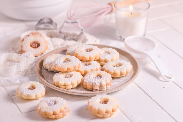 Domácí Vánoční Cukroví Pečivem Ingredience Bílé — Stock fotografie