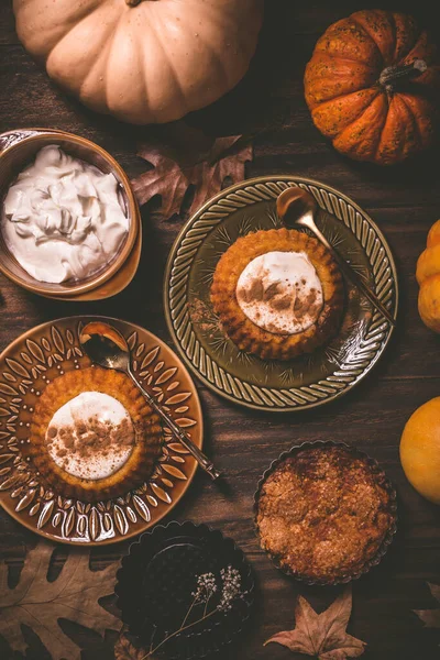 Homemade Small Pumpkin Pies Icing Thanksgiving — Stock Photo, Image