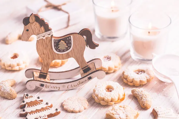 Házi Készítésű Karácsonyi Mézeskalács Cookie Karácsonyi Labdák Díszek — Stock Fotó